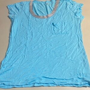Calvin Klein Sky Blue Short Sleeve Tee with Silver Neck Trim